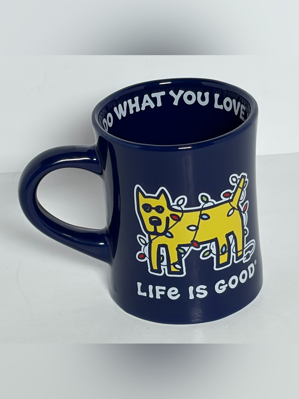 Life Is Good “Do What You Love” Dog Coffee Mug Navy Blue Ceramic 4.5”